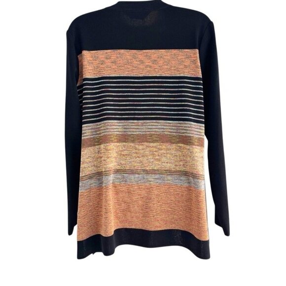 Vintage Exclusively Misook Women's Sz S Black Orange Stripe Open Front Cardigan - Picture 3 of 6
